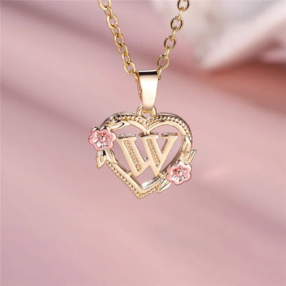 A-Z Letter Flower Pendant Necklace in Yellow Gold - Elegant Wedding Jewelry Gift for Women
