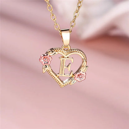 A-Z Letter Flower Pendant Necklace in Yellow Gold - Elegant Wedding Jewelry Gift for Women