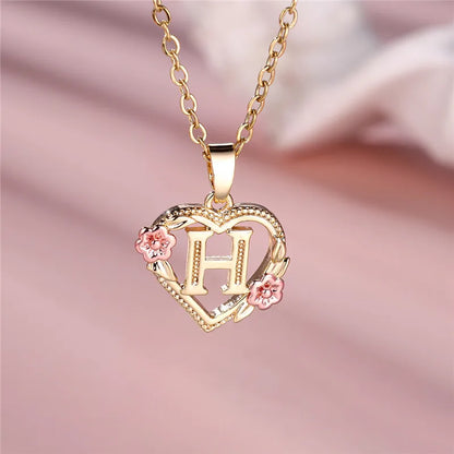 A-Z Letter Flower Pendant Necklace in Yellow Gold - Elegant Wedding Jewelry Gift for Women