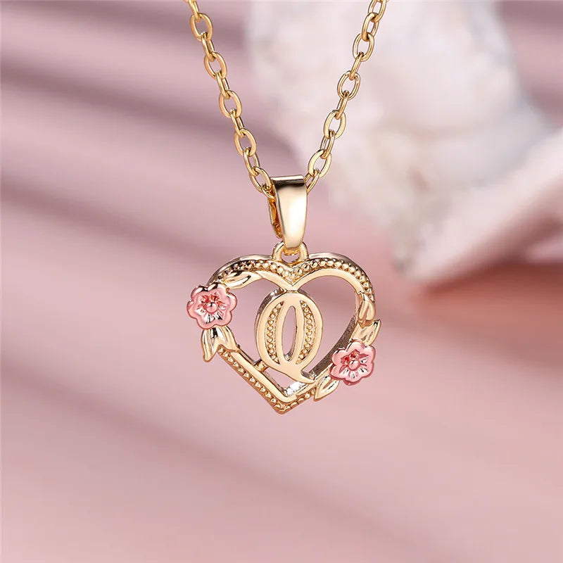 A-Z Letter Flower Pendant Necklace in Yellow Gold - Elegant Wedding Jewelry Gift for Women