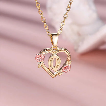 A-Z Letter Flower Pendant Necklace in Yellow Gold - Elegant Wedding Jewelry Gift for Women