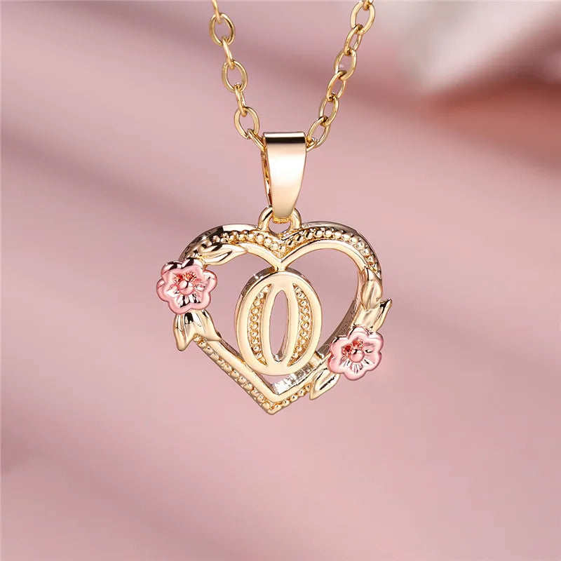 A-Z Letter Flower Pendant Necklace in Yellow Gold - Elegant Wedding Jewelry Gift for Women